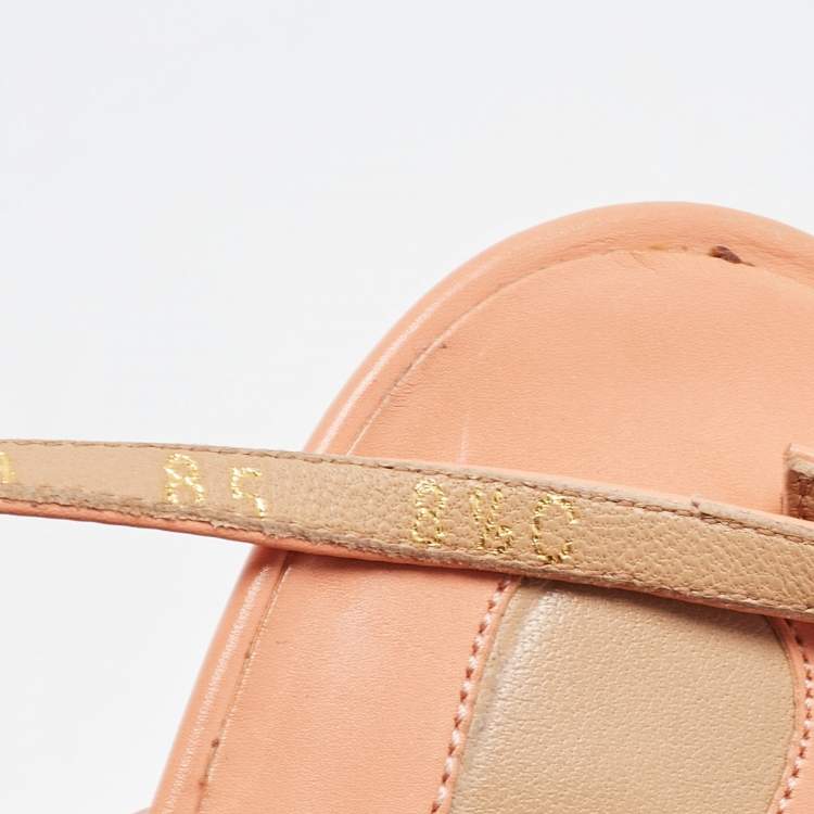 Pre Owned Salvatore Ferragamo Peach Leather Bow T-Bar Ankle Strap Sandals Size 39 