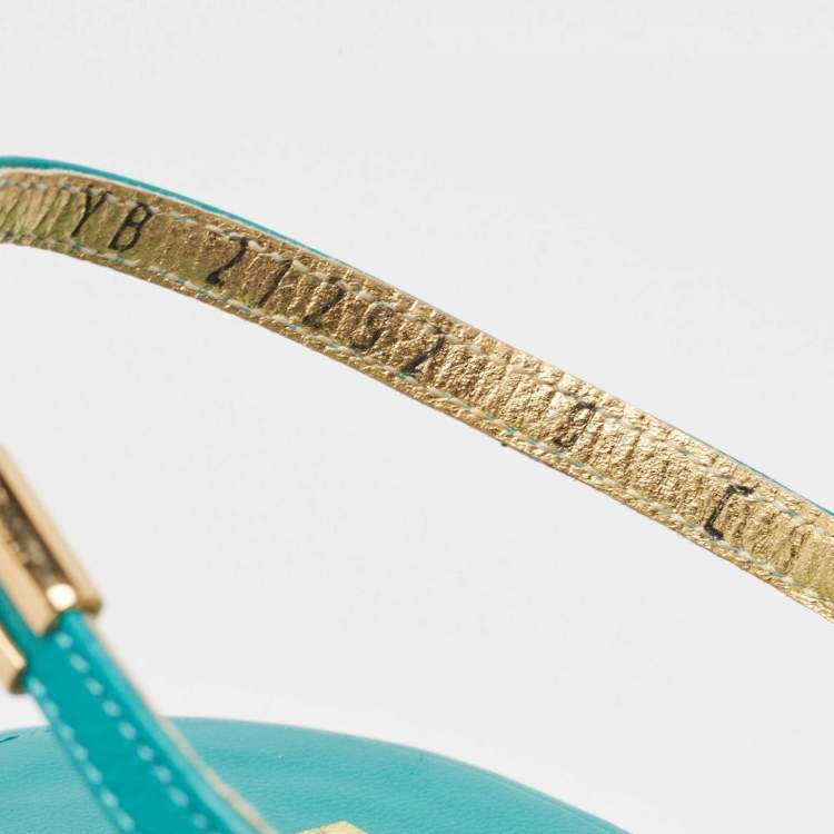 Pre Owned Salvatore Ferragamo Blue/Purple Strappy Slingback Cork Wedge Platform Sandals Size 39.5