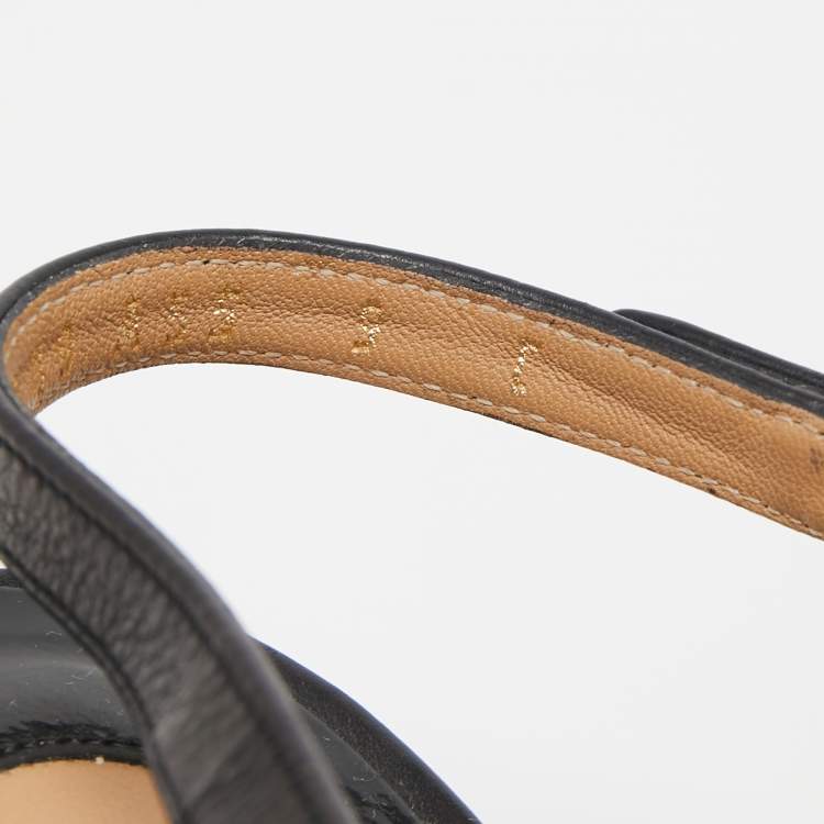 Pre Owned Salvatore Ferragamo Black Leather and Canvas Bernie Wedge Sandals Size 39.5