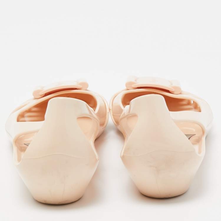 Pre Owned Salvatore Ferragamo Light Pink Rubber Bermuda Ballet Flats Size 37.5