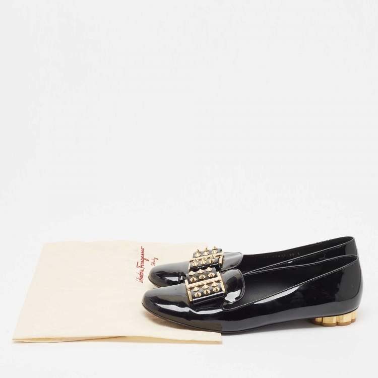 مملوكة مسبقًا Salvatore Ferragamo Black Patent Leather Smoking Slippers Size 40.5