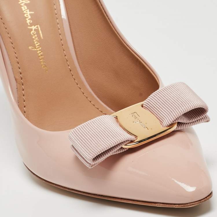 Pre Owned Salvatore Ferragamo Pink Patent Leather Emy Bow Pumps Size 38.5