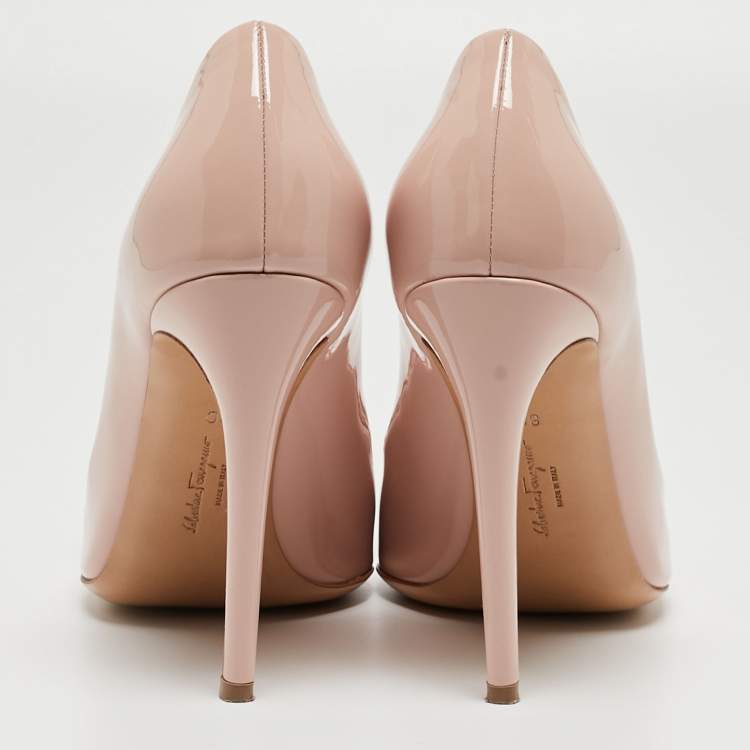 Pre Owned Salvatore Ferragamo Pink Patent Leather Emy Bow Pumps Size 38.5