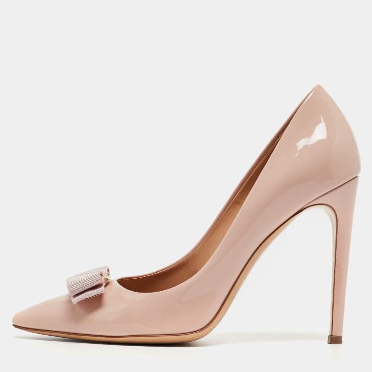 Pre Owned Salvatore Ferragamo Pink Patent Leather Emy Bow Pumps Size 38.5