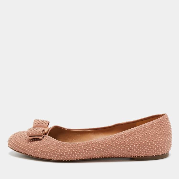 Pre Owned Salvatore Ferragamo Pink Studded Leather Varina Ballet Flats Size 37.5