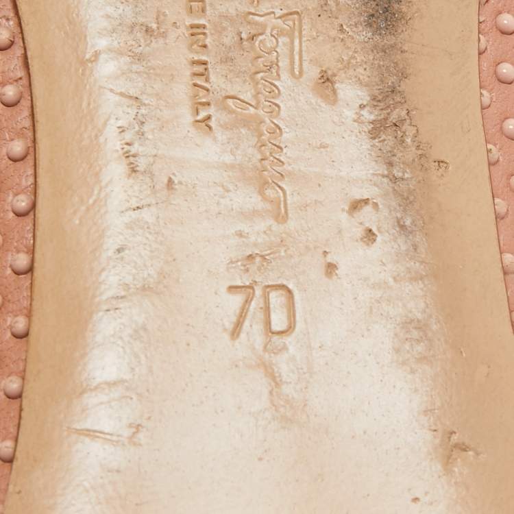 Pre Owned Salvatore Ferragamo Pink Studded Leather Varina Ballet Flats Size 37.5