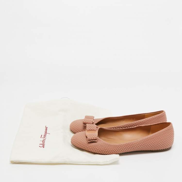 Pre Owned Salvatore Ferragamo Pink Studded Leather Varina Ballet Flats Size 37.5