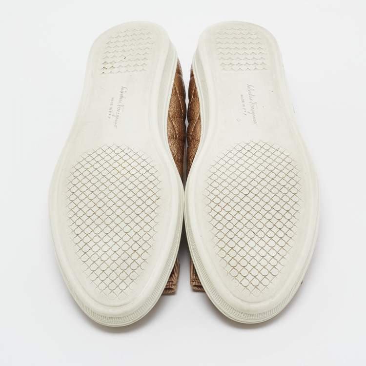 Pre Owned Salvatore Ferragamo Gold Leather Varina Ballet Flats Size 37