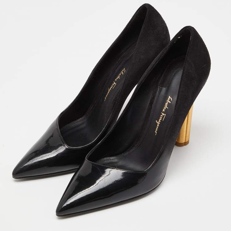 Pre Owned Salvatore Ferragamo Black Nubuck Leather Pointed Toe Pumps Size 39.5