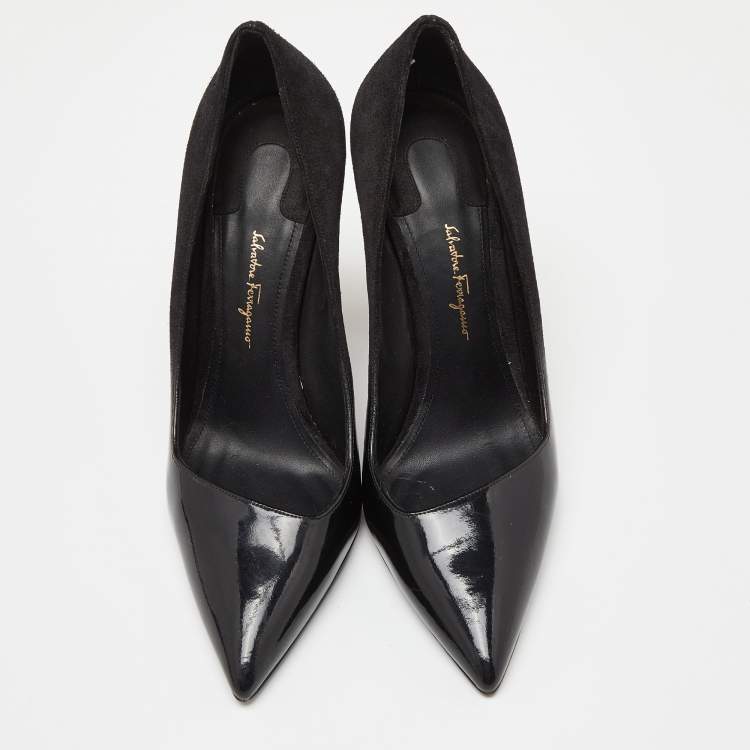Pre Owned Salvatore Ferragamo Black Nubuck Leather Pointed Toe Pumps Size 39.5