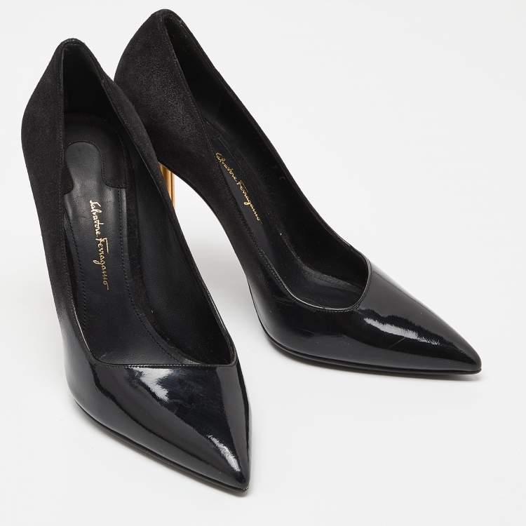 Pre Owned Salvatore Ferragamo Black Nubuck Leather Pointed Toe Pumps Size 39.5
