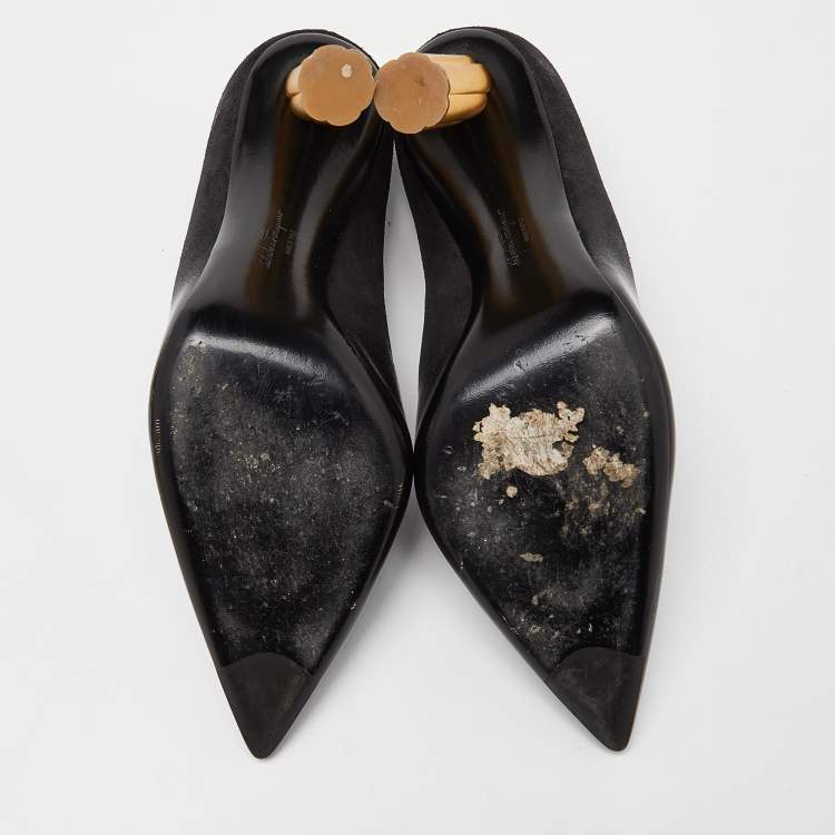 Pre Owned Salvatore Ferragamo Black Nubuck Leather Pointed Toe Pumps Size 39.5