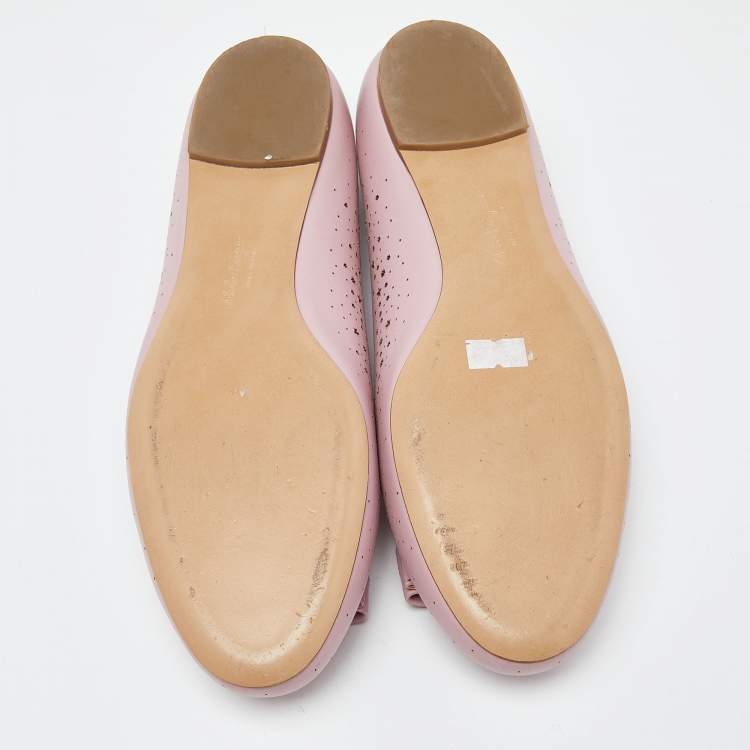Pre Owned Salvatore Ferrgamo Pink Laser Cut Leather Vara Bow Ballet Flat Size 40