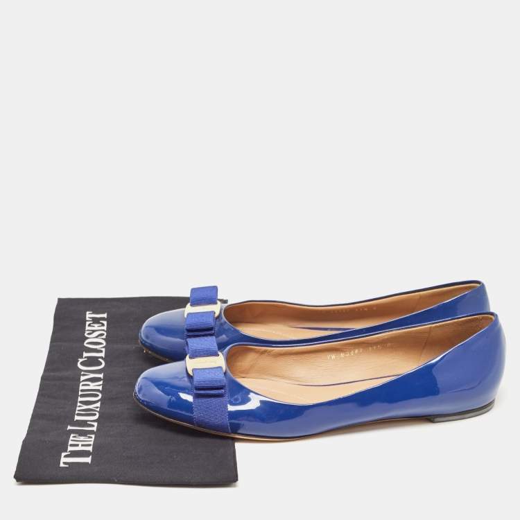 Pre Owned Salvatore Ferragamo Blue Patent Leather Varina  Ballet Flats Size 42