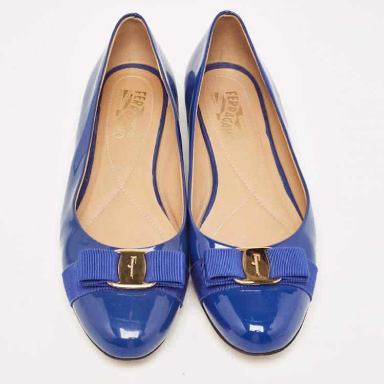 Pre Owned Salvatore Ferragamo Blue Patent Leather Varina  Ballet Flats Size 42