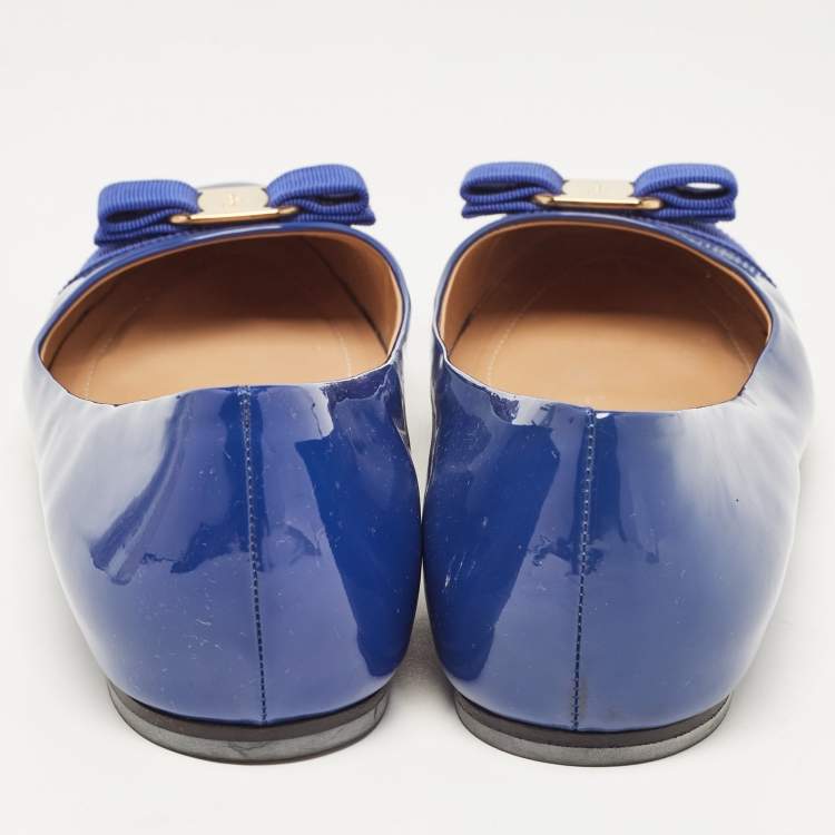 Pre Owned Salvatore Ferragamo Blue Patent Leather Varina  Ballet Flats Size 42