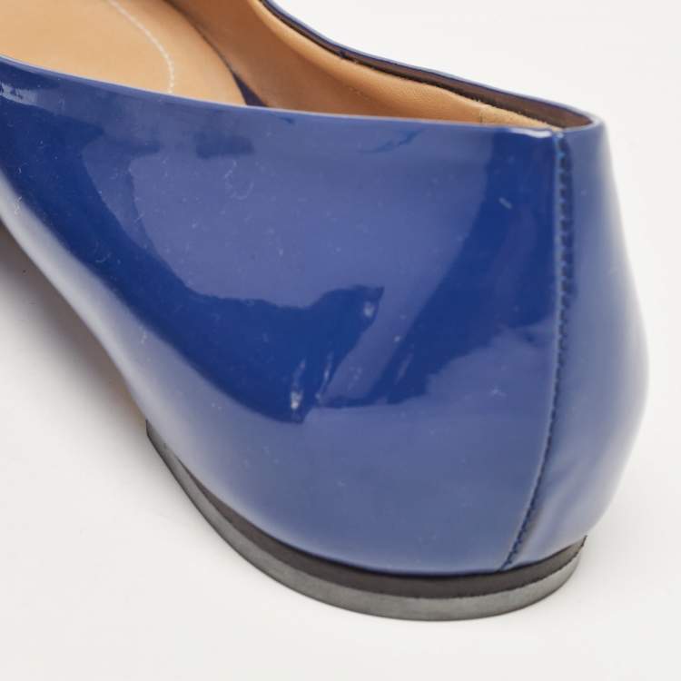 Pre Owned Salvatore Ferragamo Blue Patent Leather Varina  Ballet Flats Size 42