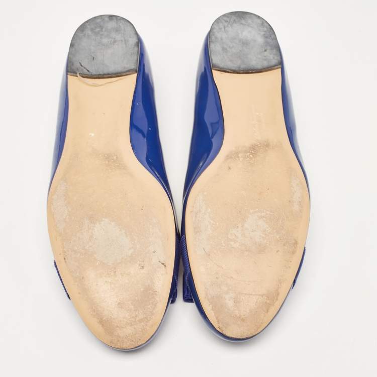 Pre Owned Salvatore Ferragamo Blue Patent Leather Varina  Ballet Flats Size 42