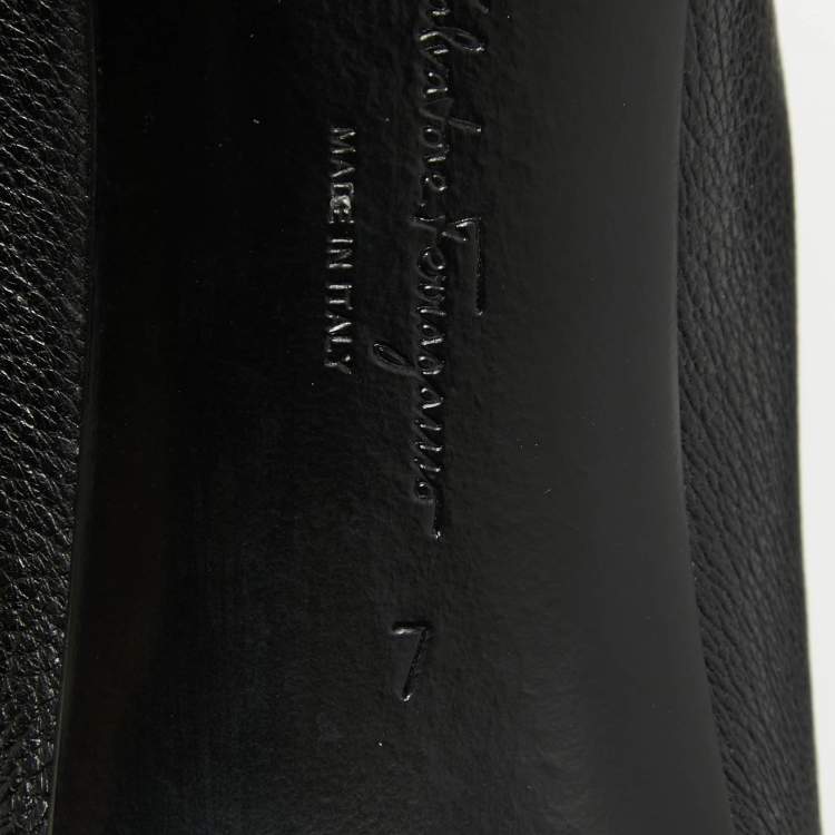 Pre Owned Salvatore Ferragamo Black Leather Bow Pointed Toe Pumps Size 37.5