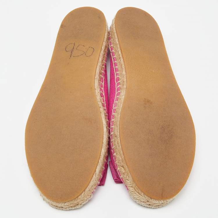 Pre Owned Salvatore Ferragamo Pink Canvas Mandy Vara Bow Espadrille Flats Size 37.5