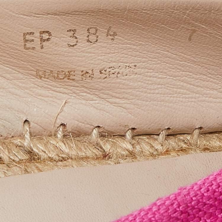 Pre Owned Salvatore Ferragamo Pink Canvas Mandy Vara Bow Espadrille Flats Size 37.5