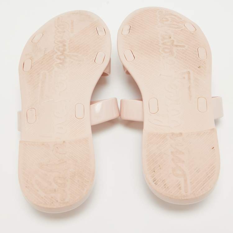 Pre Owned Salvatore Ferragamo Pink Jelly Bow Detailed Flat Slides Size 38.5  