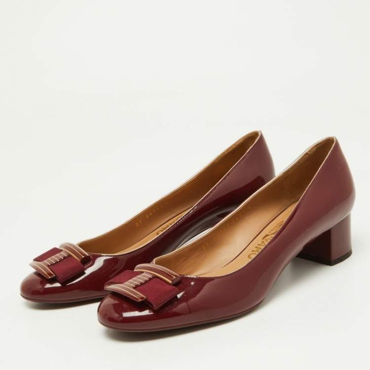 Pre Owned Salvatore Ferragamo Burgundy Patent Leather Ninna Pumps Size 38.5