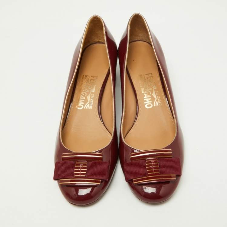 Pre Owned Salvatore Ferragamo Burgundy Patent Leather Ninna Pumps Size 38.5