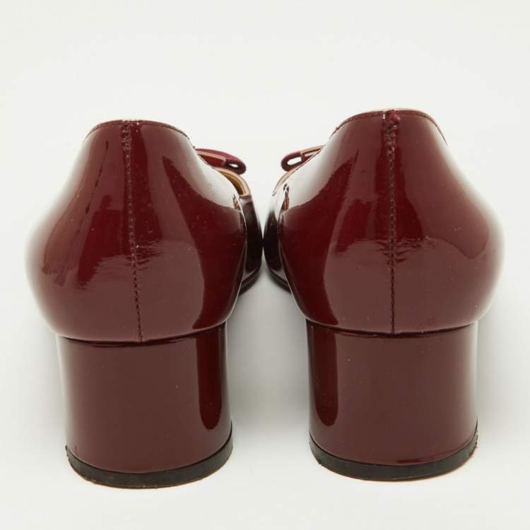 Pre Owned Salvatore Ferragamo Burgundy Patent Leather Ninna Pumps Size 38.5