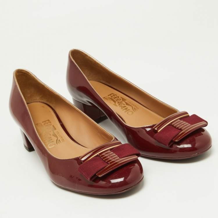 Pre Owned Salvatore Ferragamo Burgundy Patent Leather Ninna Pumps Size 38.5