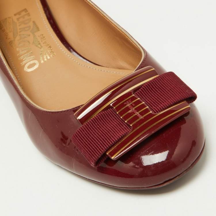 Pre Owned Salvatore Ferragamo Burgundy Patent Leather Ninna Pumps Size 38.5