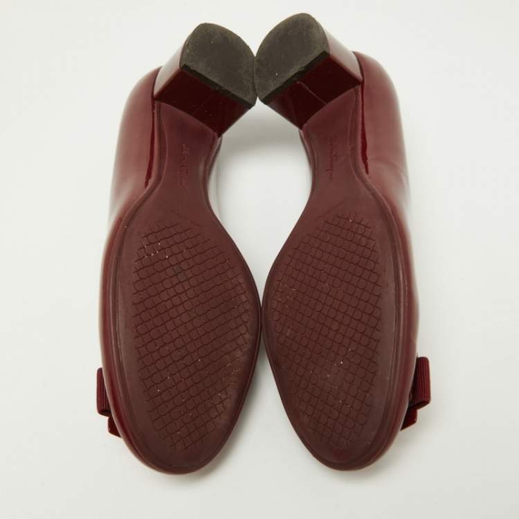 Pre Owned Salvatore Ferragamo Burgundy Patent Leather Ninna Pumps Size 38.5