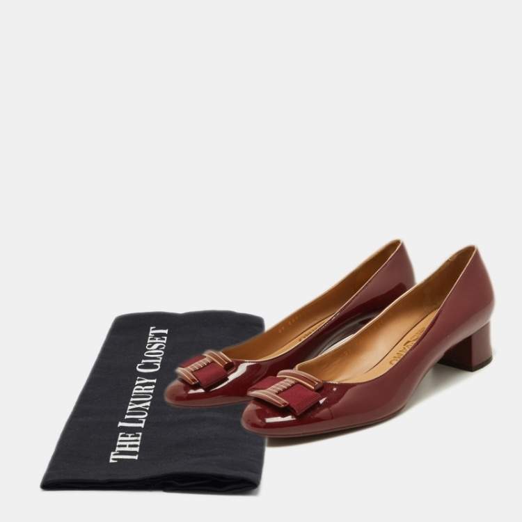 Pre Owned Salvatore Ferragamo Burgundy Patent Leather Ninna Pumps Size 38.5
