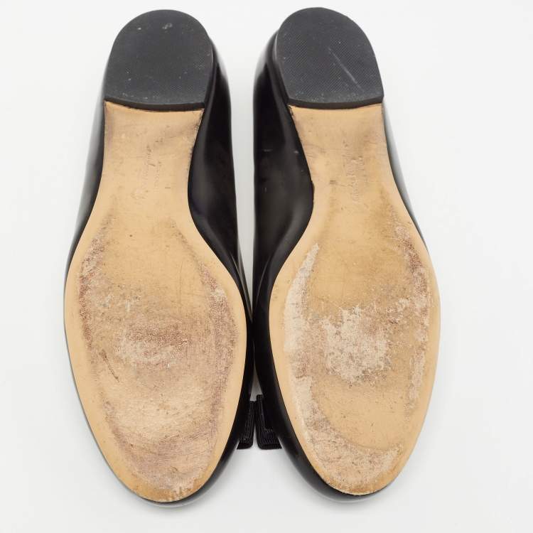 Pre Owned Salvatore Ferragamo Black Leather Varina Ballet Flats Size 38.5