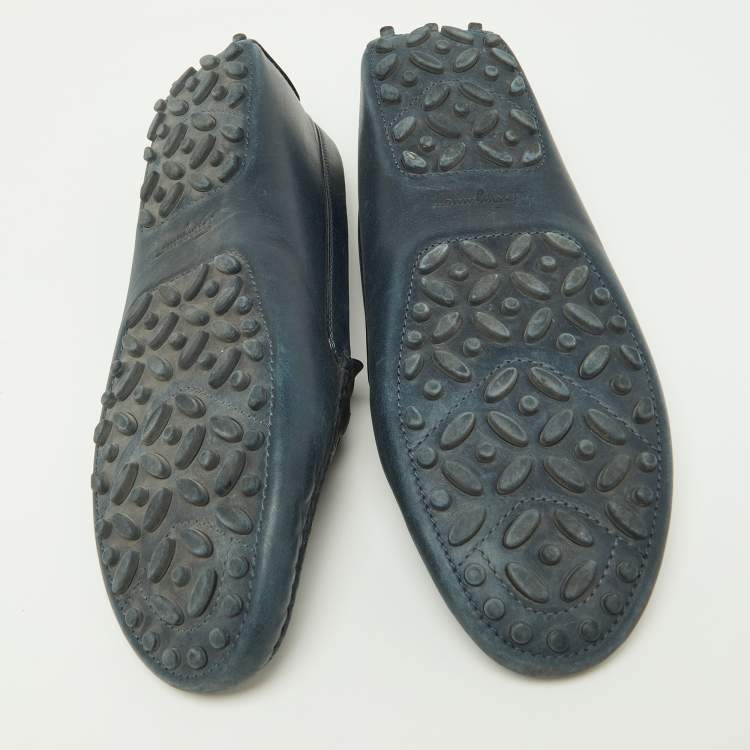 Pre Owned Salvatore Ferragamo Blue Leather Gancini Loafers Size 39