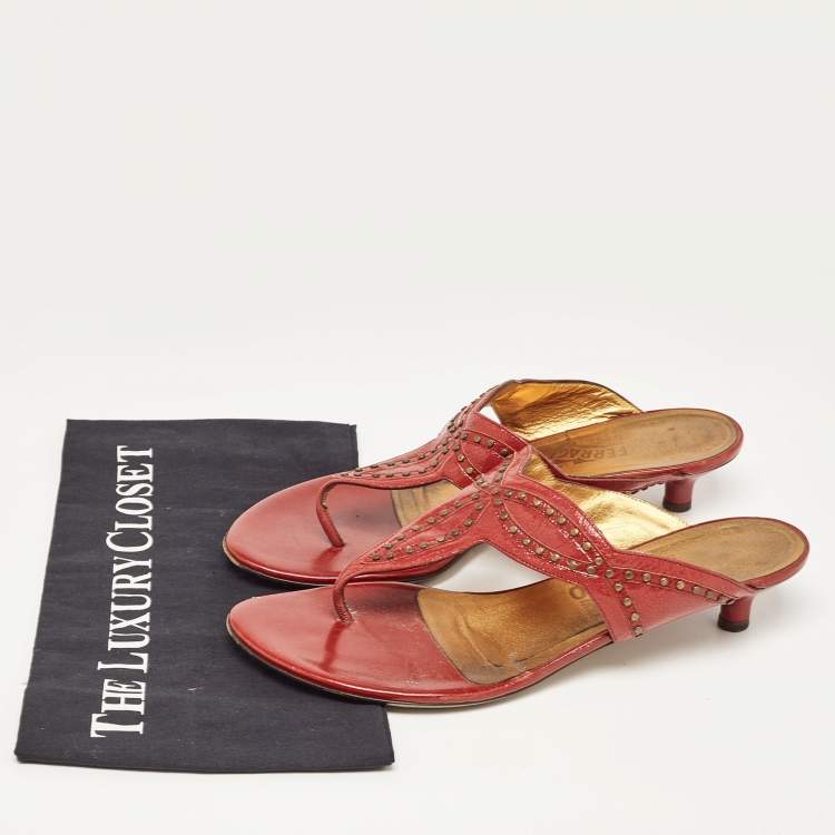 Pre Owned Salvatore Ferragamo Burgundy Patent Leather Slide Sandals Size 41.5