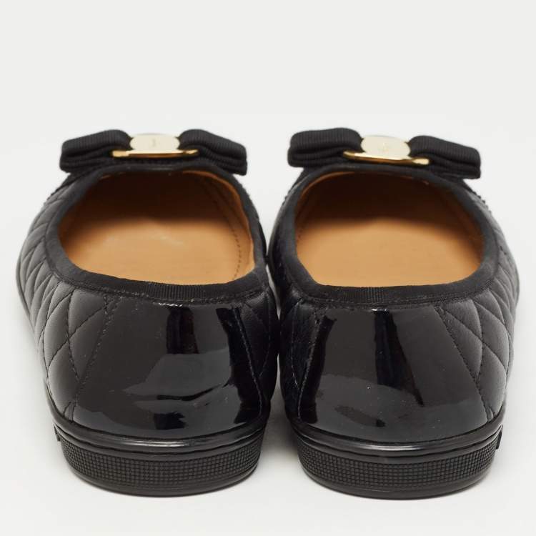 Pre Owned Salvatore Ferragamo Black Quilted Leather Rufina Flats Size 37