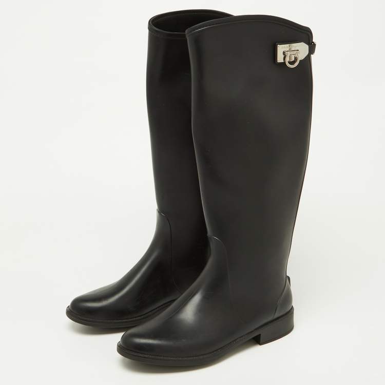 Salvatore Ferragamo Black Rubber Ruben Rain Boots Size 37.5 Salvatore Ferragamo TLC