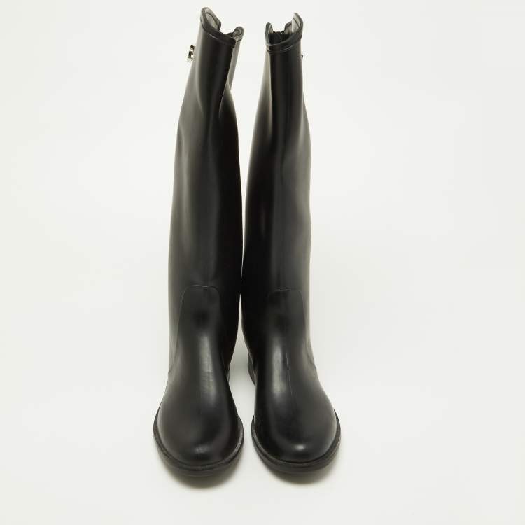 Pre Owned Salvatore Ferragamo Black Rubber Ruben Rain Boots Size 37.5