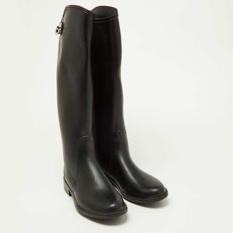 Pre Owned Salvatore Ferragamo Black Rubber Ruben Rain Boots Size 37.5