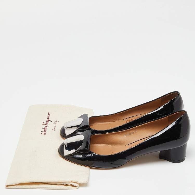 Pre Owned Salvatore Ferragamo Black Patent Leather Posi  Ballet Flats Size 38