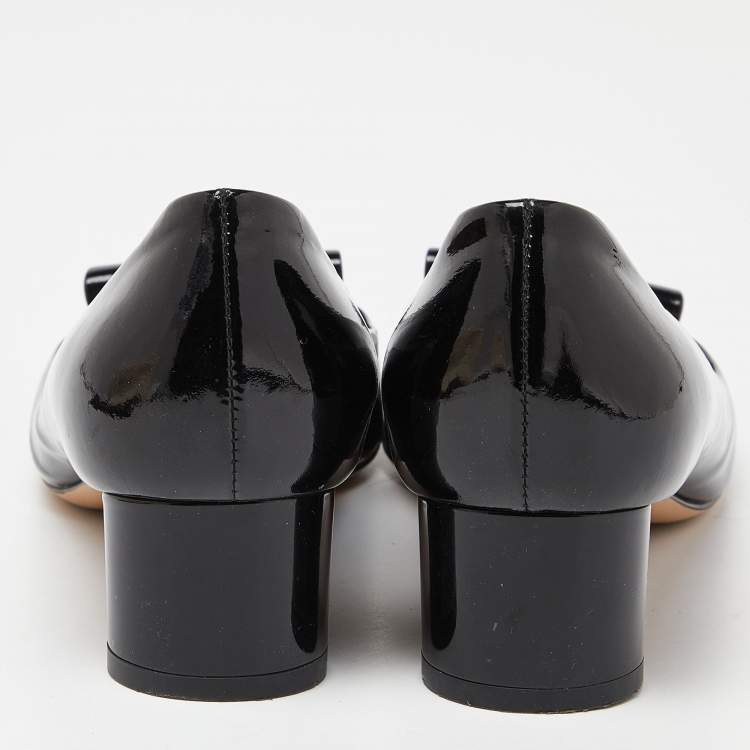 Pre Owned Salvatore Ferragamo Black Patent Leather Posi  Ballet Flats Size 38