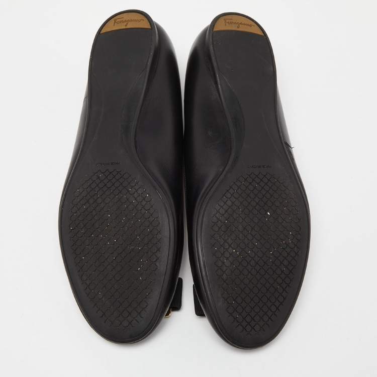 Pre Owned Salvatore Ferragamo Black Leather Ninna Ballet Flats Size 39