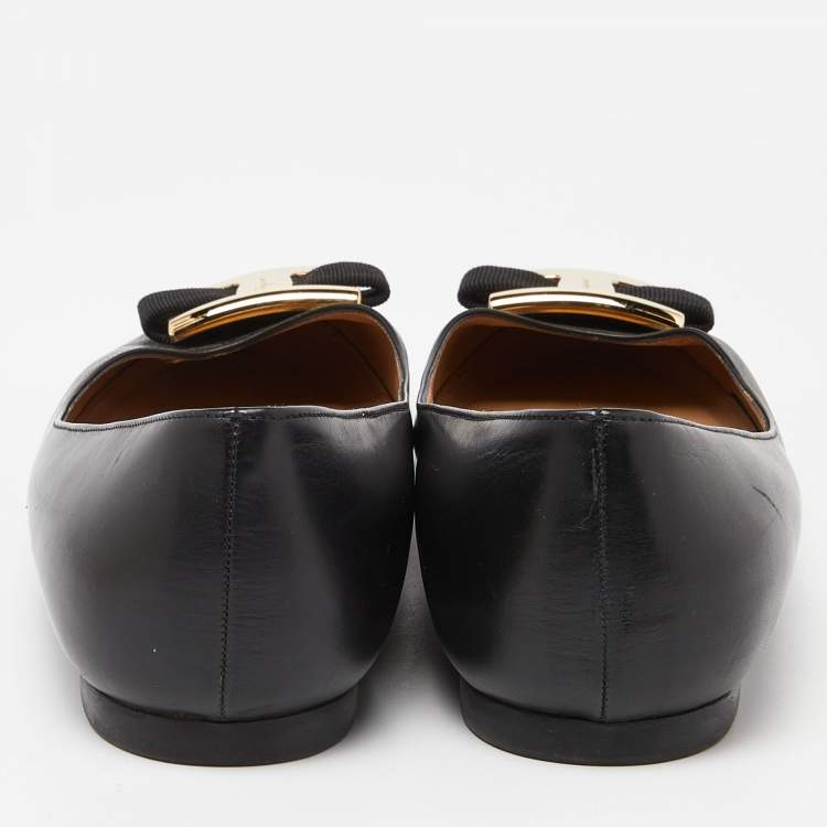 Pre Owned Salvatore Ferragamo Black Leather Ninna Ballet Flats Size 39