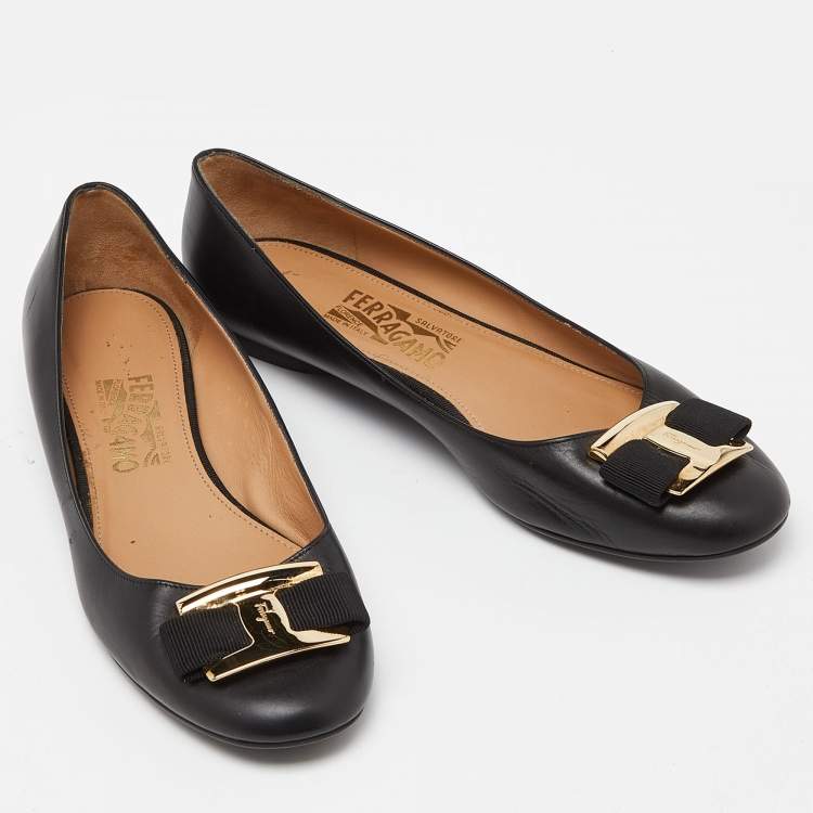 Pre Owned Salvatore Ferragamo Black Leather Ninna Ballet Flats Size 39
