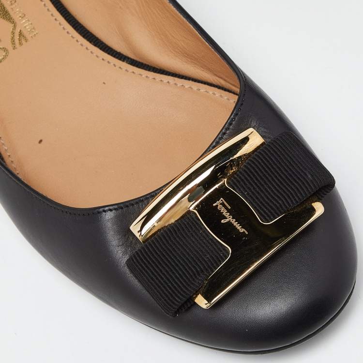 Pre Owned Salvatore Ferragamo Black Leather Ninna Ballet Flats Size 39