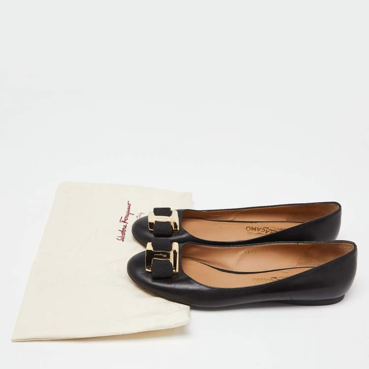 Pre Owned Salvatore Ferragamo Black Leather Ninna Ballet Flats Size 39