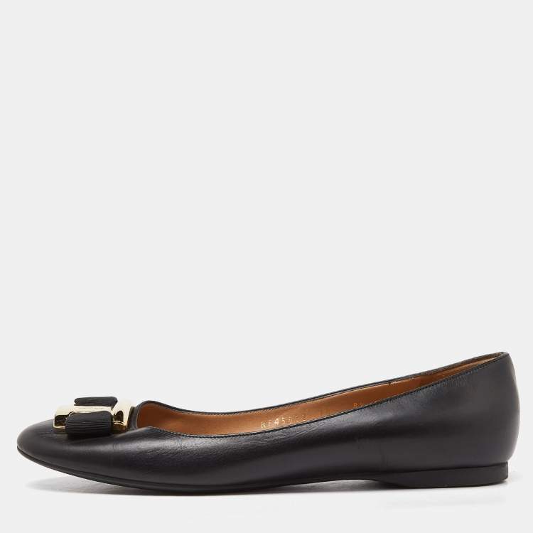 Pre Owned Salvatore Ferragamo Black Leather Ninna Ballet Flats Size 39