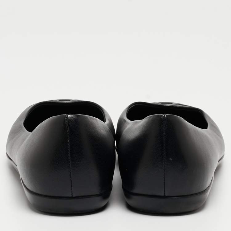 Pre Owned Salvatore Ferragamo Black Leather Square Toe Ballet Flats Size 39.5
