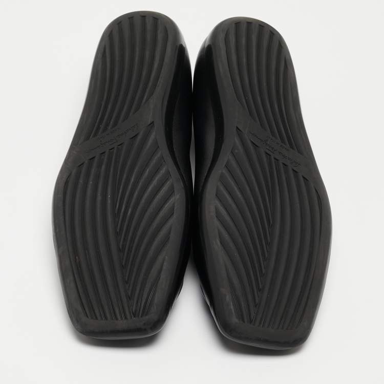 Pre Owned Salvatore Ferragamo Black Leather Square Toe Ballet Flats Size 39.5
